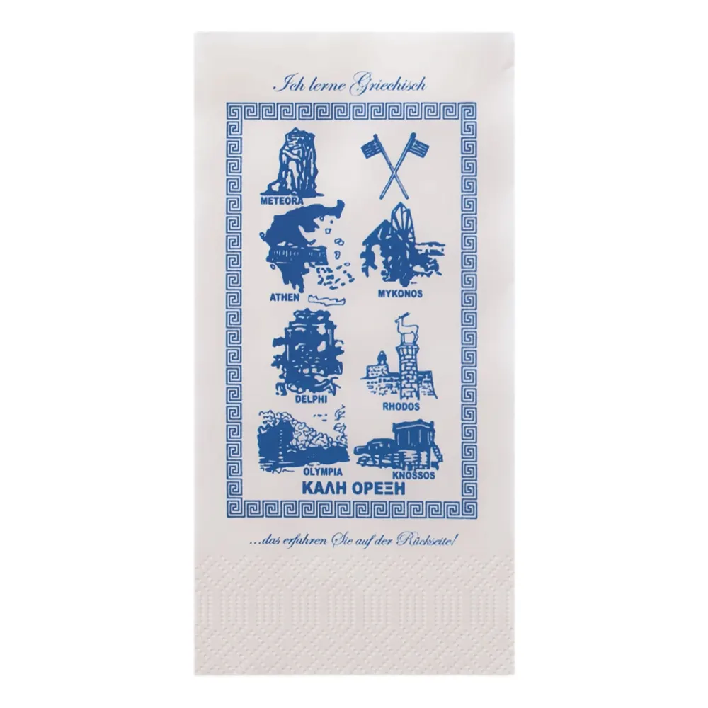 Tissue-Serviette "Ich lerne griechisch" | 40x40cm | 2-lagig | 1/8 Falz | weiß - vorne