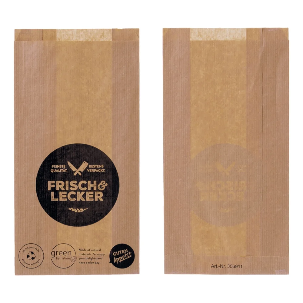 Fleischerbeutel 'Frisch & Lecker!' | Kraftpapier | 16+6x28cm | braun