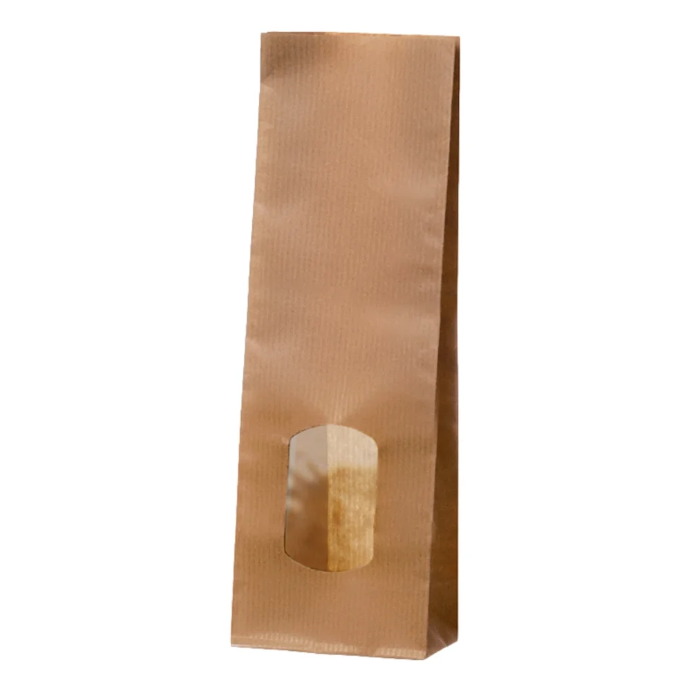 Blockbodenbeutel mit Sichtfenster | Kraftpapier | 80+50x245mm | braun