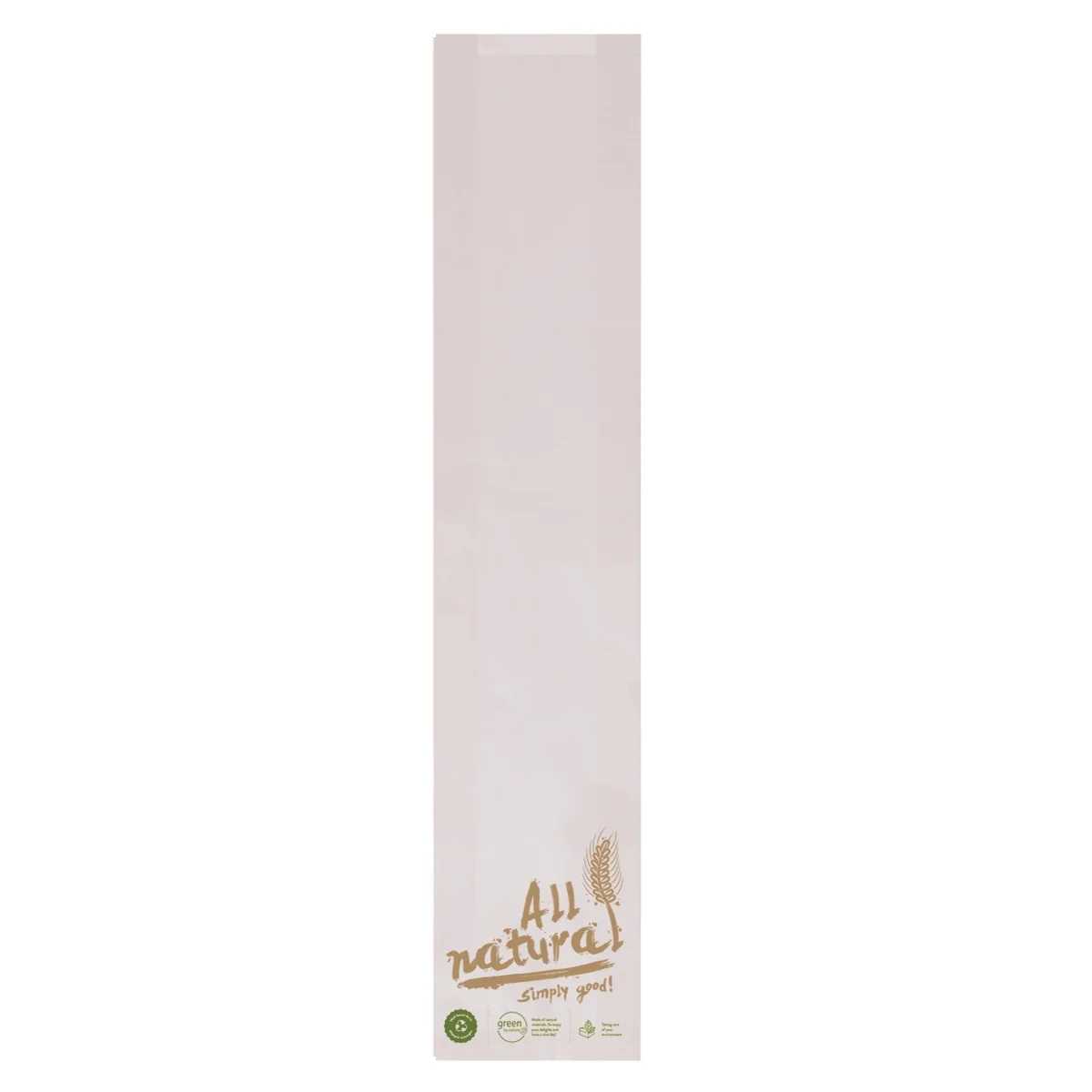 Baguette-Beutel „All natural“ | Papier | 12+5x58 cm | weiß