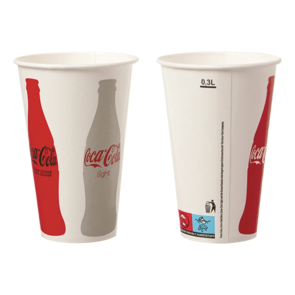 Trinkbecher "Coca-Cola" | Pappe | 300ml | Ø80mm | weiß
