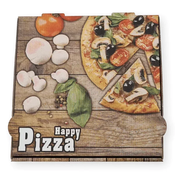 Pizzakarton "Happy Pizza" | Höhe: 4cm | NYC | braun