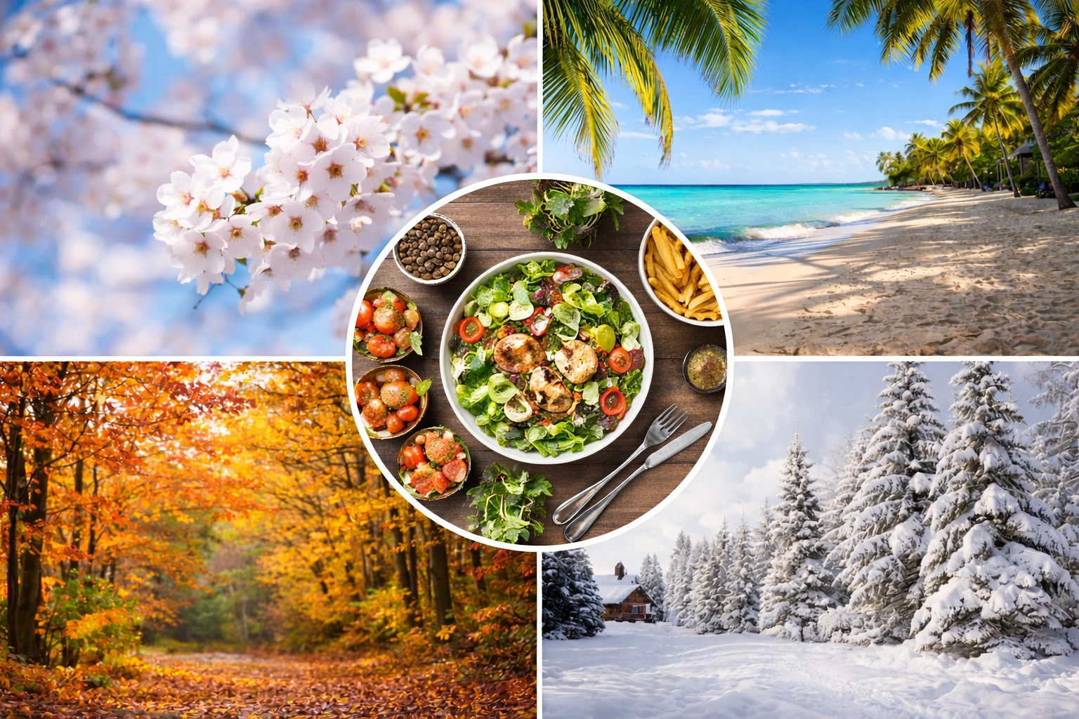 Symbolbild mit 4 Jahreszeiten und Vorspeisen