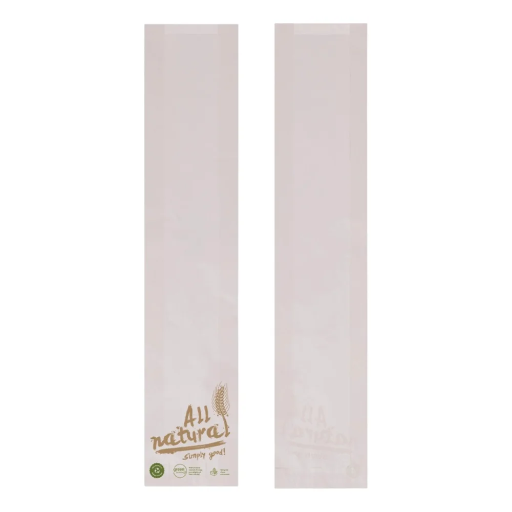 Baguette-Beutel „All natural“ | Papier | 12+5x58cm | weiß